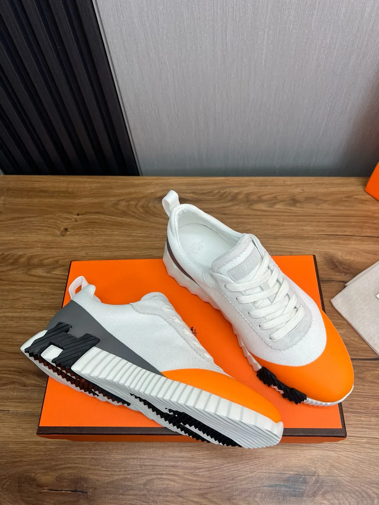 Hermès Orange White Sculpted Ridged Midsole Toe Cap Lifestyle Sneakers 6