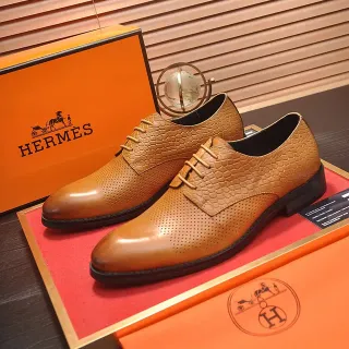 Hermès Perforated Snake-Embossed Tan Oxford Shoes