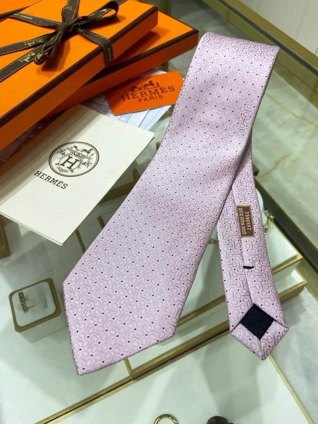Hermès Pink Purple Silk-Woven Geometric H-Motif Necktie 6