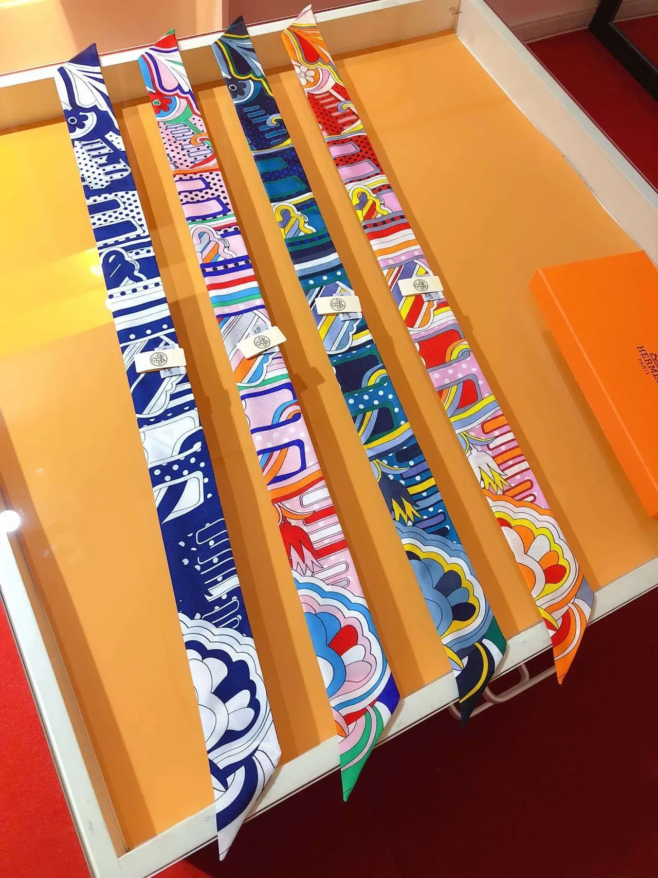 Hermès Twilly Multicolor Abstract Print Silk Scarf 7