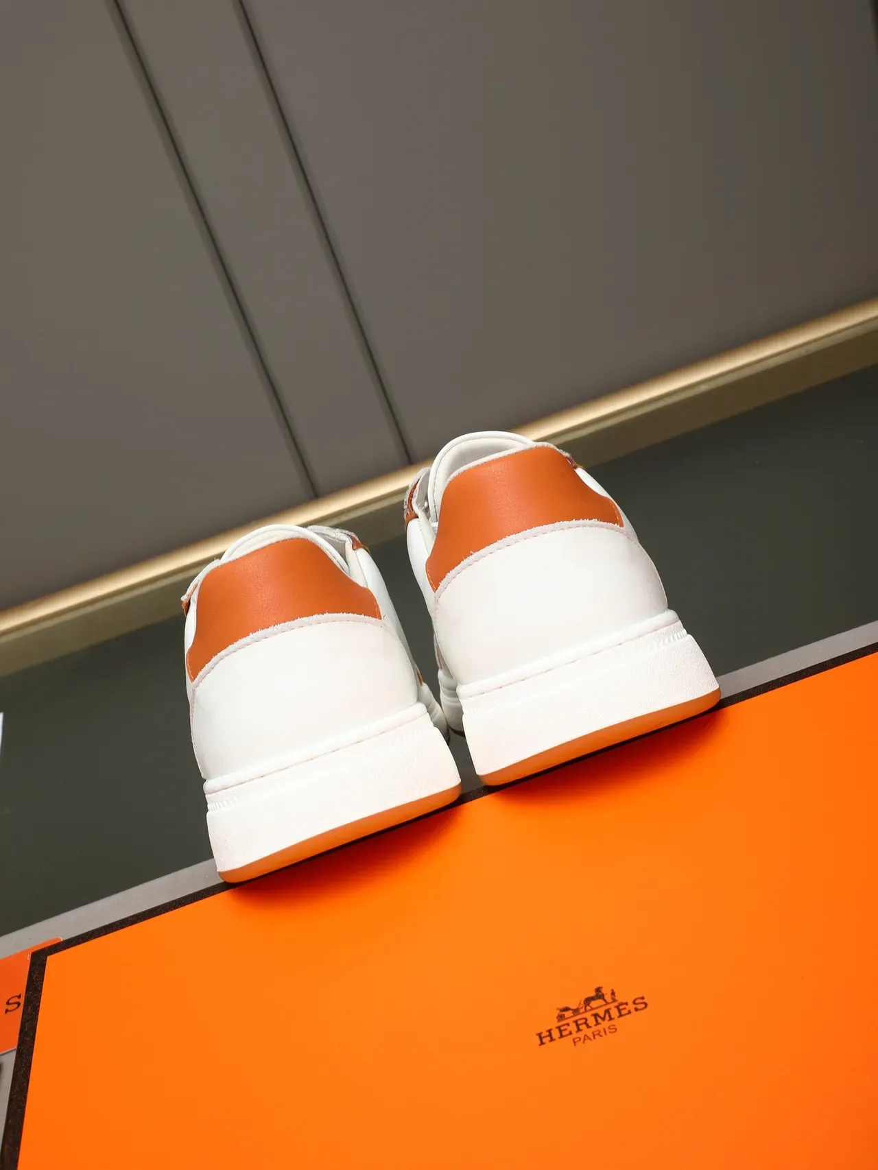 Hermès White and Orange Perforated Leather Lifestyle Sneakers 3