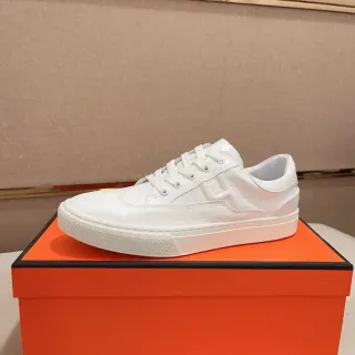 Hermès White Leather Croc-Embossed Panels Lifestyle Sneakers