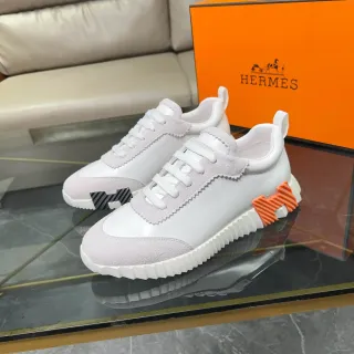 Hermès White Orange Sculpted Ridged Sole Contrast Suede And Smooth Leather Panels Lifestyle Sneakers