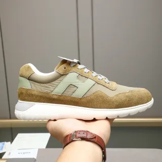 Hogan Brown Green Mixed-Material Upper H-Shaped Side Panel Lifestyle Sneakers