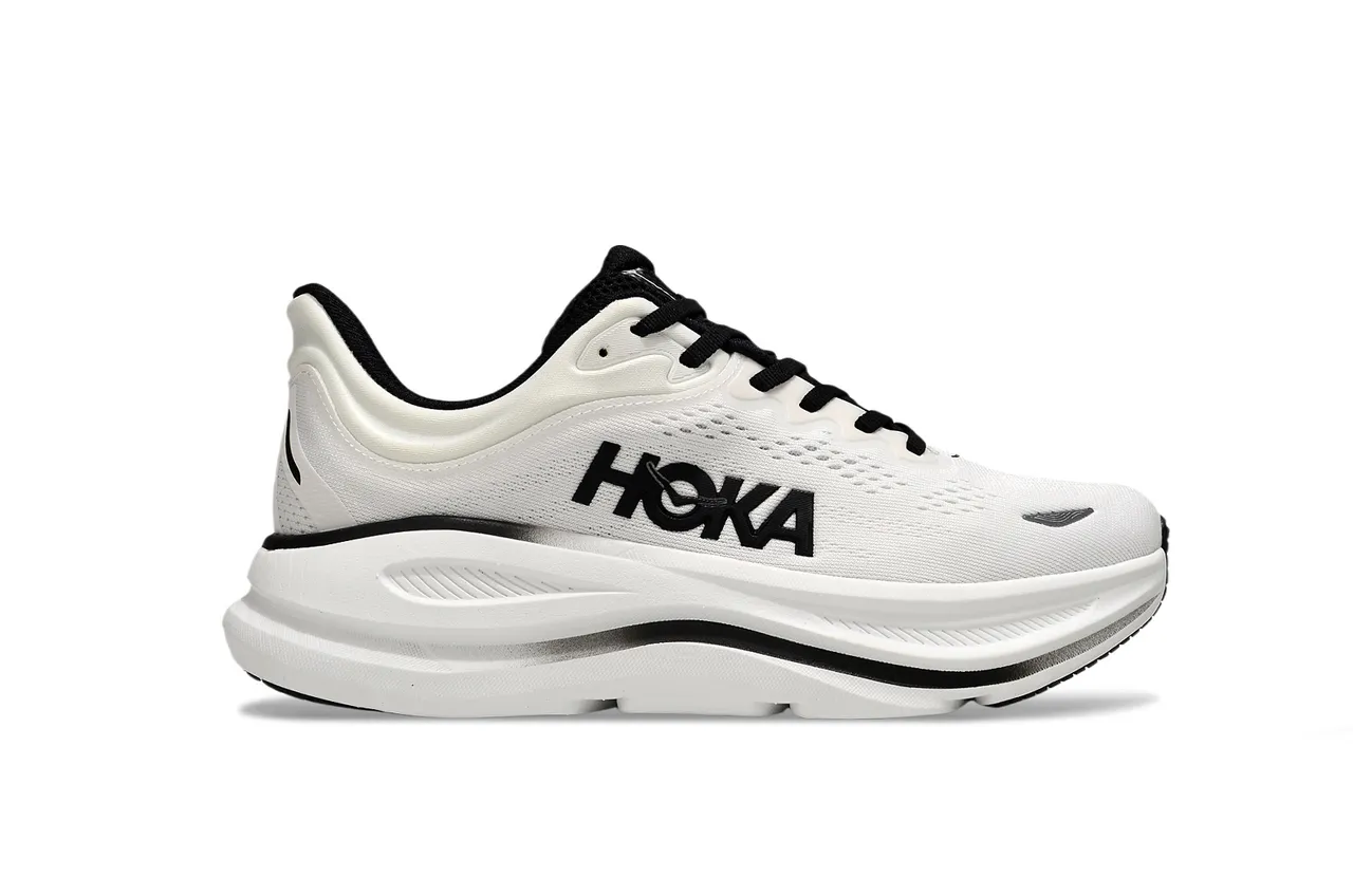 Hoka Branco Preto Amortecimento Maximalista Malla Engineered Superior Tênis de Corrida 2