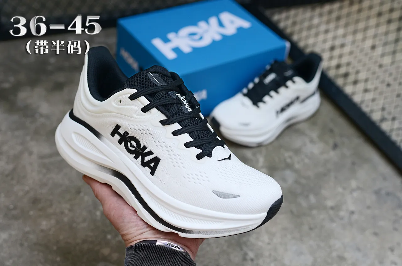 Hoka Branco Preto Amortecimento Maximalista Malla Engineered Superior Tênis de Corrida 3