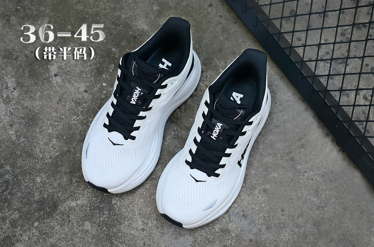 Hoka Branco Preto Amortecimento Maximalista Malla Engineered Superior Tênis de Corrida 7