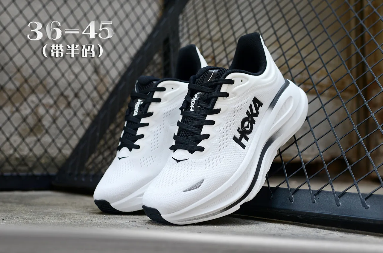 Hoka Branco Preto Amortecimento Maximalista Malla Engineered Superior Tênis de Corrida 4