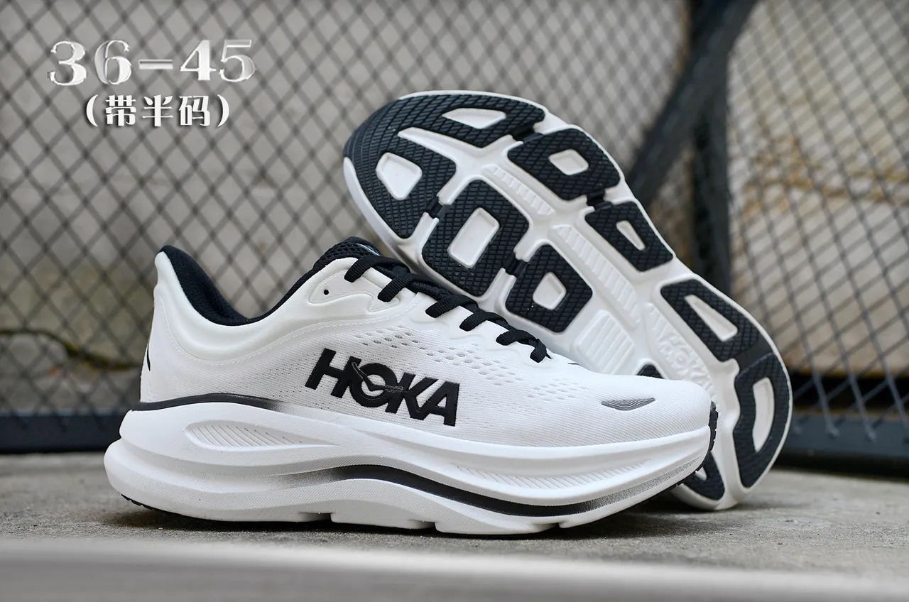 Hoka Branco Preto Amortecimento Maximalista Malla Engineered Superior Tênis de Corrida 6
