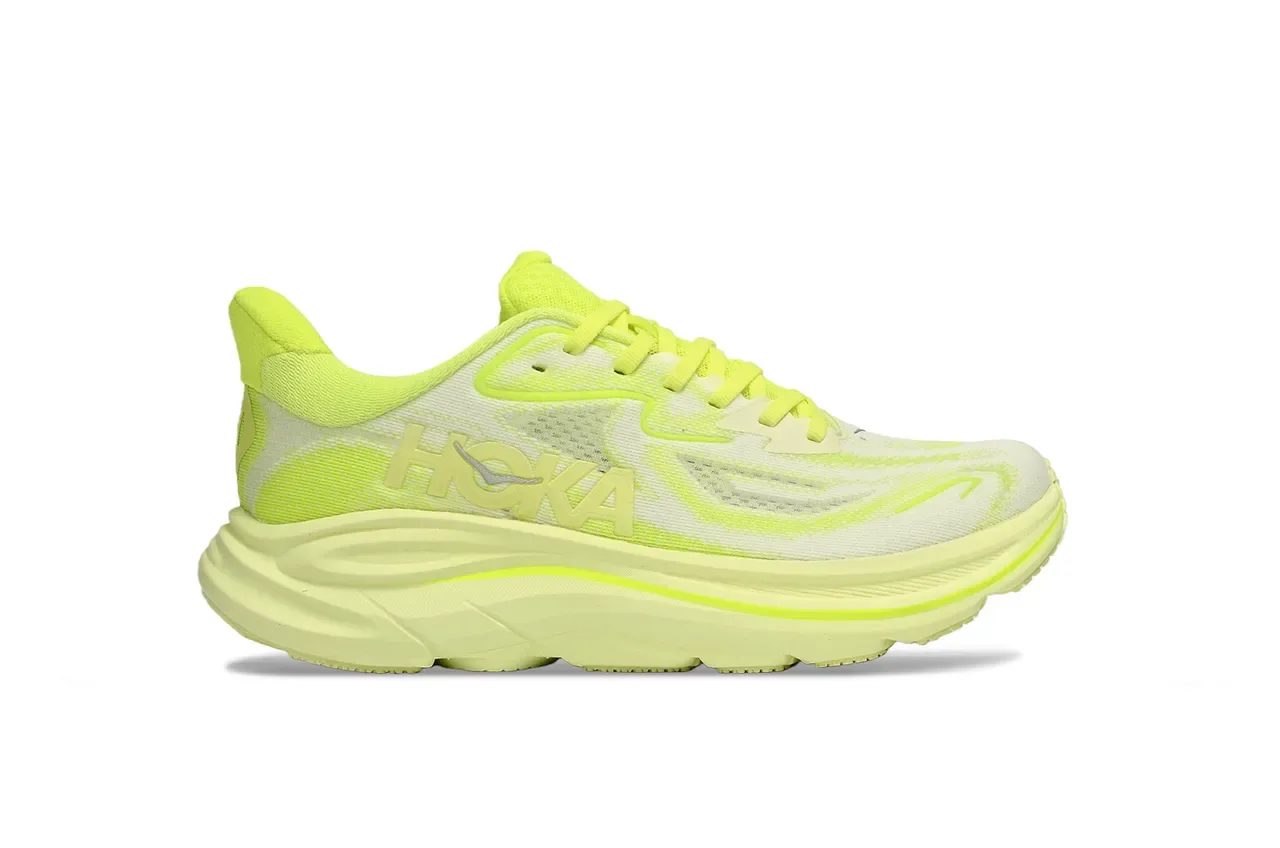 Hoka Branco Amarelo Upper de Malha Engenhada Acentos Neon Tênis de Corrida 2