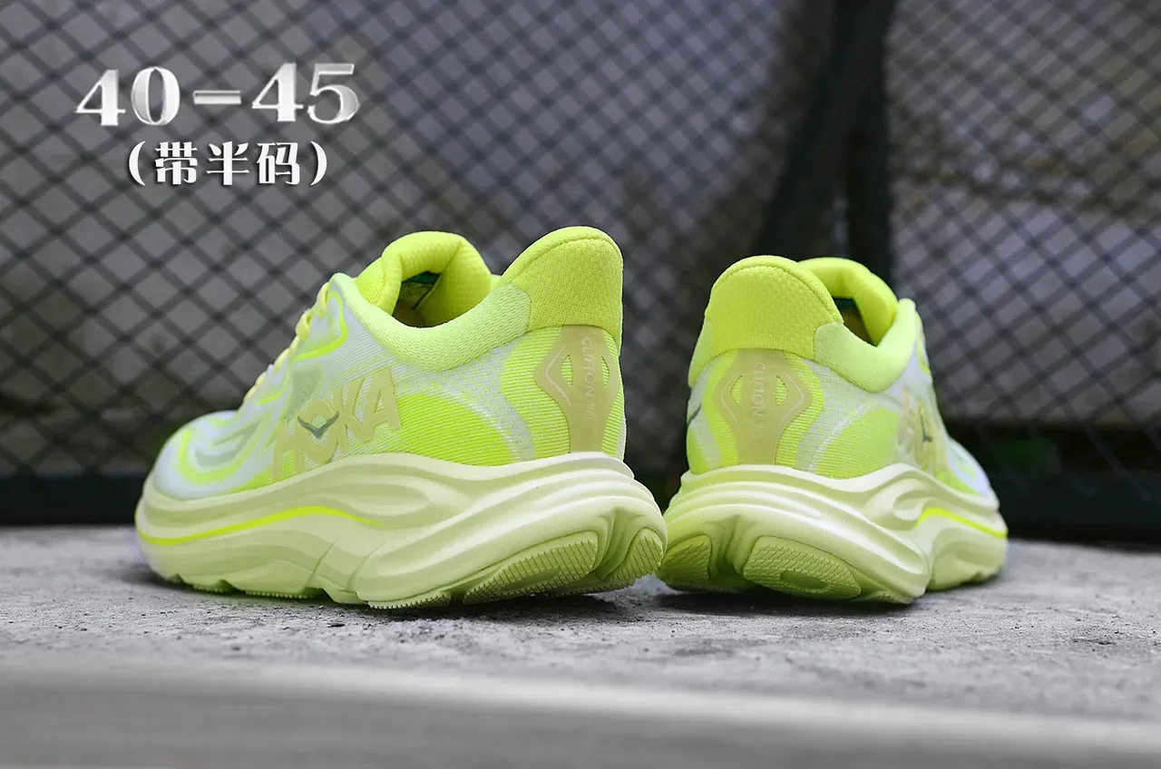 Hoka Branco Amarelo Upper de Malha Engenhada Acentos Neon Tênis de Corrida 6