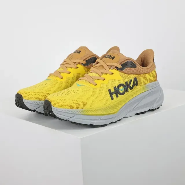 Hoka Yellow Brown Engineered Knit Upper Maximalist Cushioned Midsole Running Shoes 2