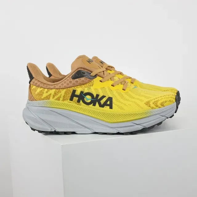 Hoka Yellow Brown Engineered Knit Upper Maximalist Cushioned Midsole Running Shoes 3