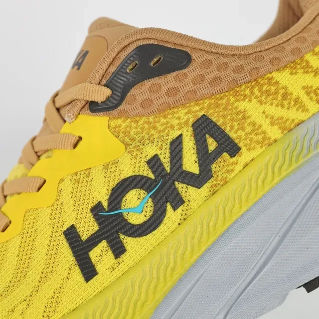 Hoka Yellow Brown Engineered Knit Upper Maximalist Cushioned Midsole Running Shoes 6