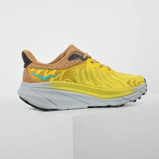 Hoka Yellow Brown Engineered Knit Upper Maximalist Cushioned Midsole Running Shoes 7
