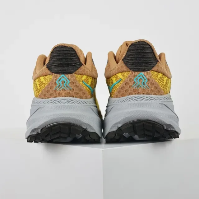 Hoka Yellow Brown Engineered Knit Upper Maximalist Cushioned Midsole Running Shoes 8