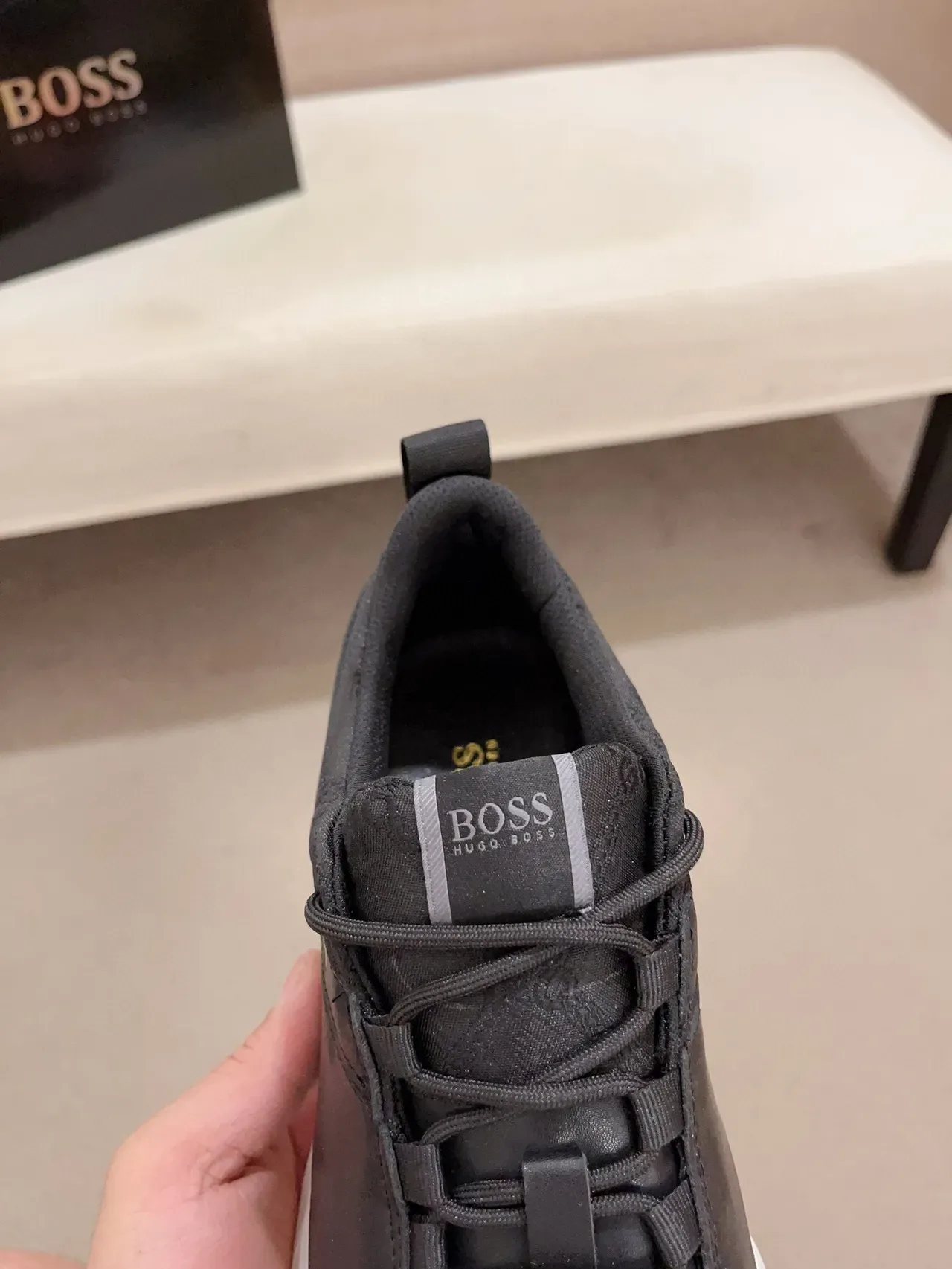 Hugo Boss Black Transparent Leather Upper Gold Logo Sneakers 5