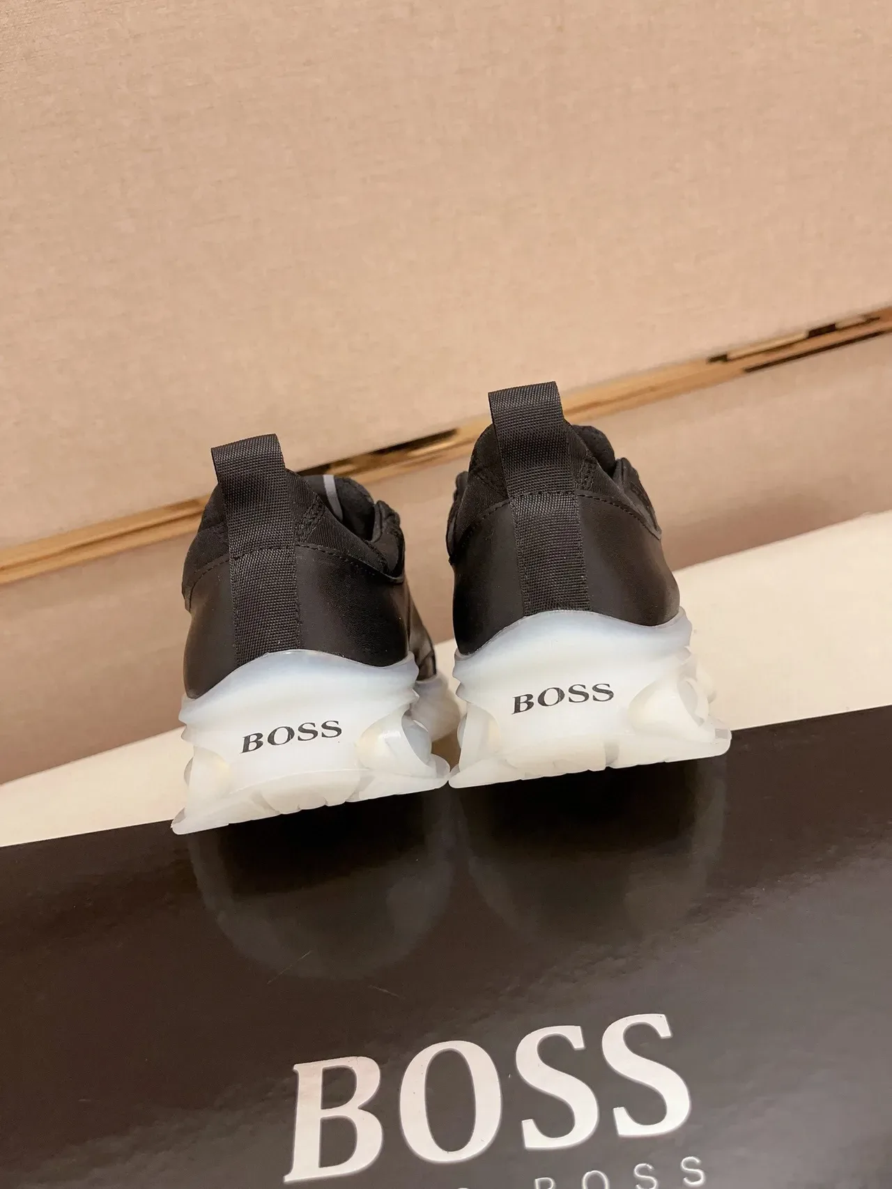 Hugo Boss Black Transparent Leather Upper Gold Logo Sneakers 7