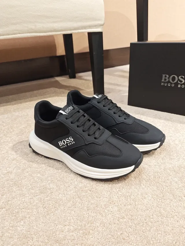 Hugo Boss Black White Textile Upper Layered Midsole Sneakers 5