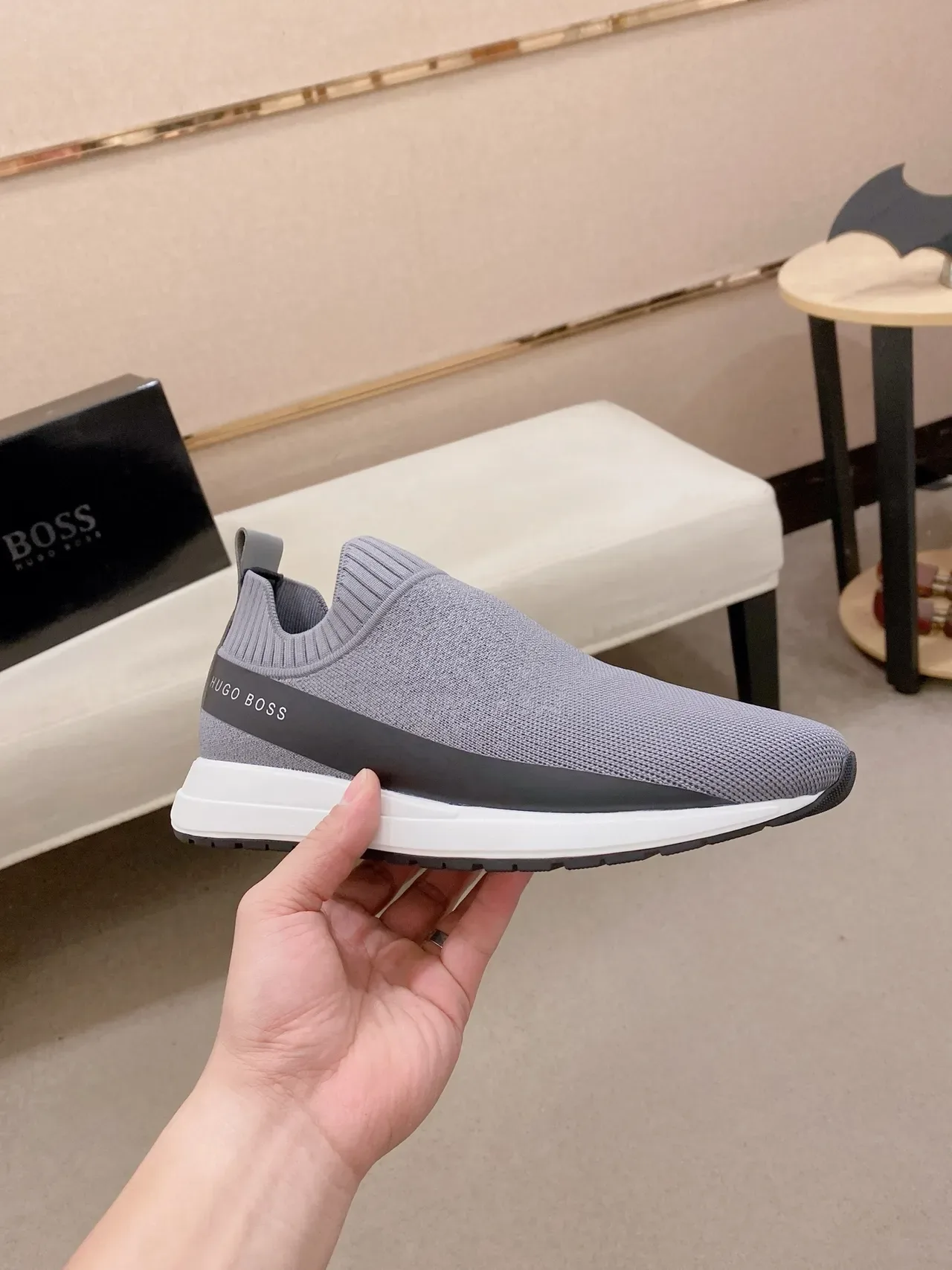 Hugo Boss Gray Knit Slip-On Lifestyle Sneakers 5