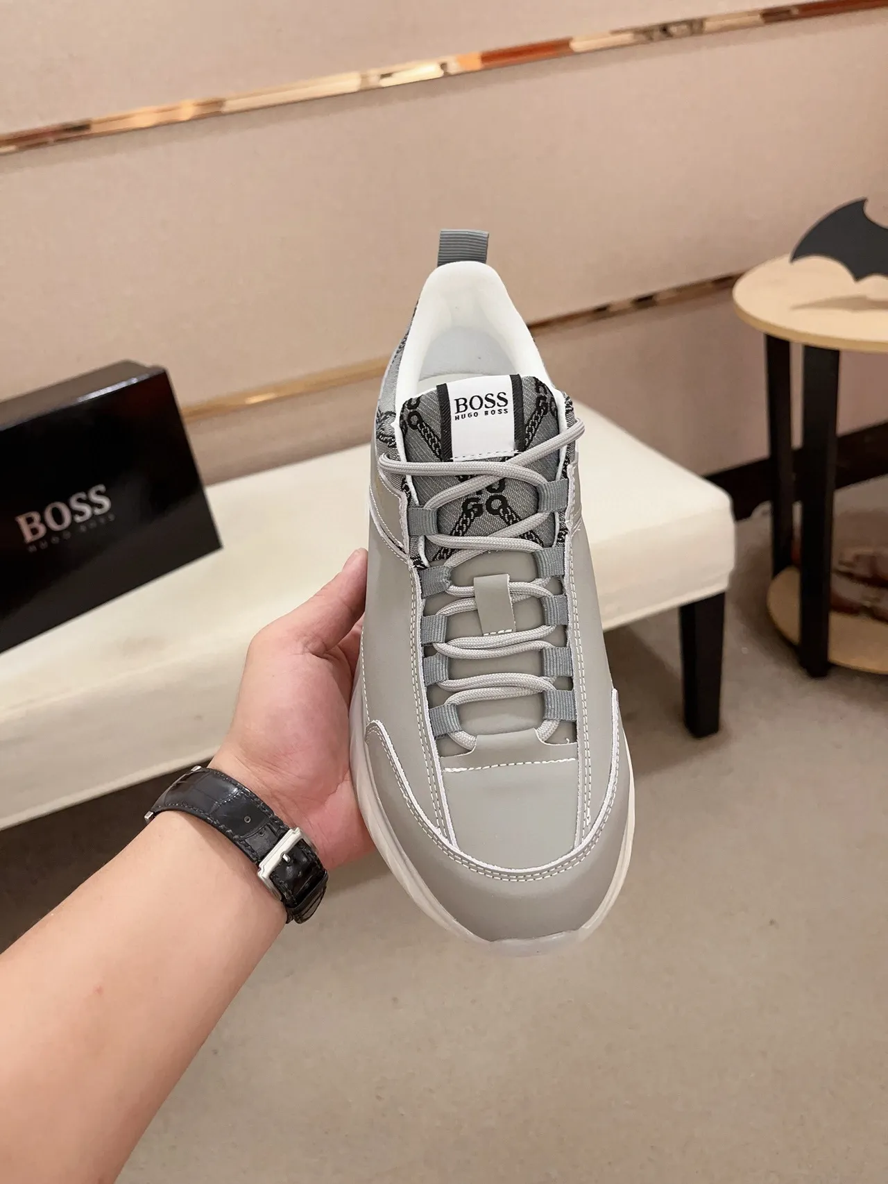 Hugo Boss Chaussures Chunky Gris Translucides Semelle Intermédiaire Sculptée Tige Similicuir 2