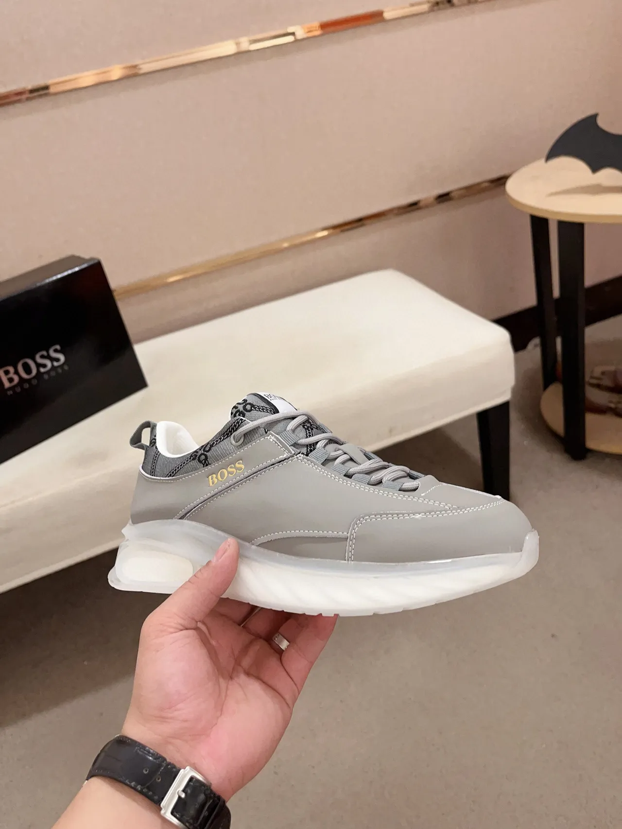 Hugo Boss Chaussures Chunky Gris Translucides Semelle Intermédiaire Sculptée Tige Similicuir 4