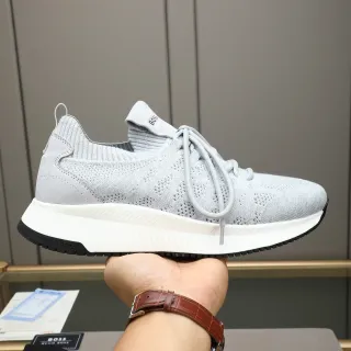 Hugo Boss Gray White Knit Upper Ribbed Collar Lifestyle Sneakers