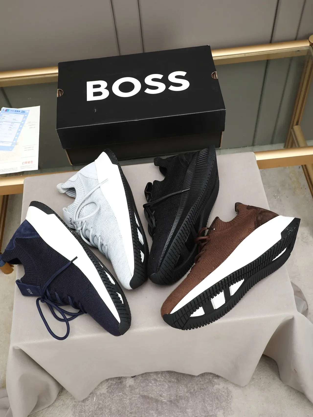 Hugo Boss Gray White Knit Upper Ribbed Collar Lifestyle Sneakers 2