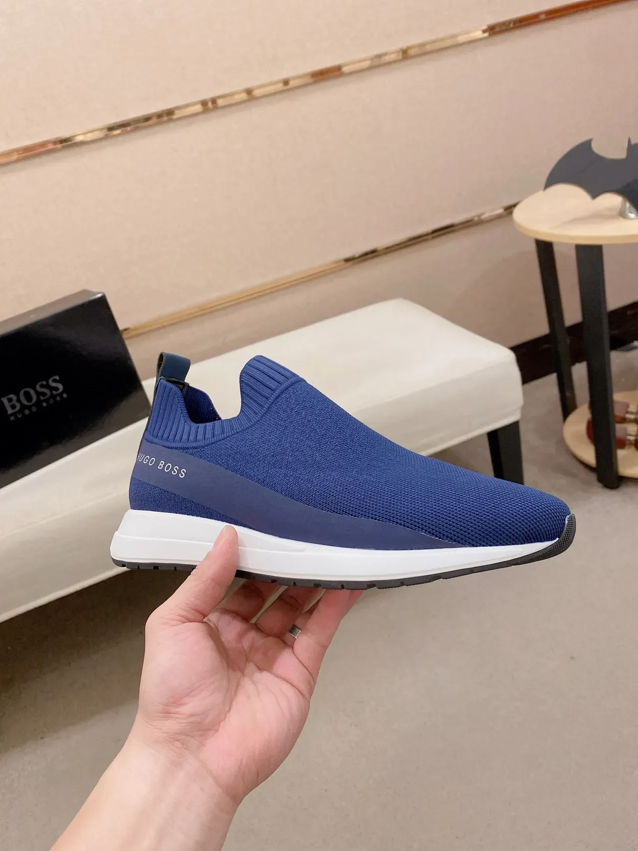 Hugo Boss Tênis Lifestyle de Malha Slip-On de Duas Cores Azul 5