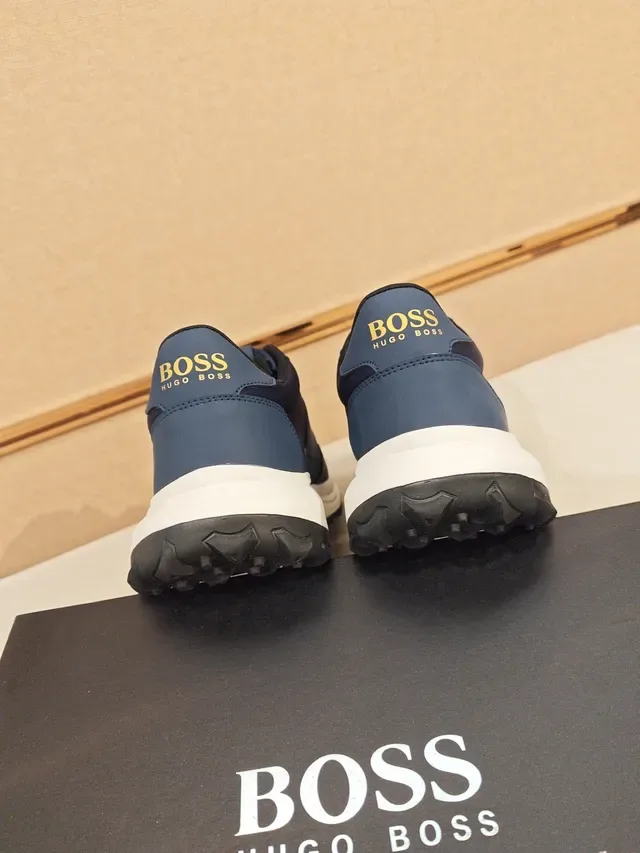 Hugo Boss Navy White Textile-Synthetic Upper Sculpted Midsole Sneakers 3