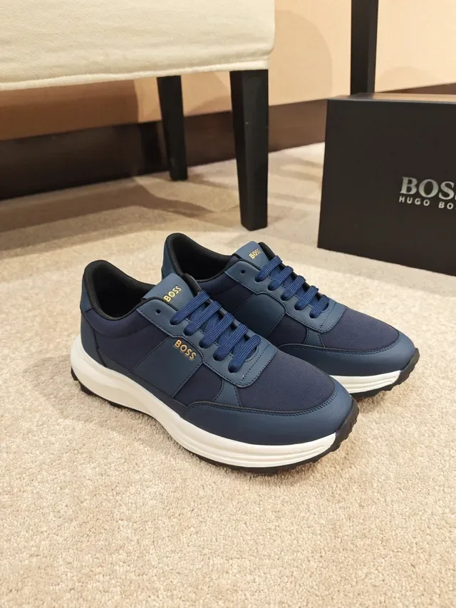 Hugo Boss Navy White Textile-Synthetic Upper Sculpted Midsole Sneakers 4
