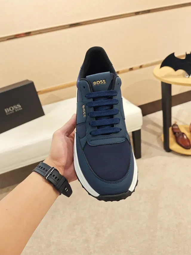 Hugo Boss Navy White Textile-Synthetic Upper Sculpted Midsole Sneakers 5