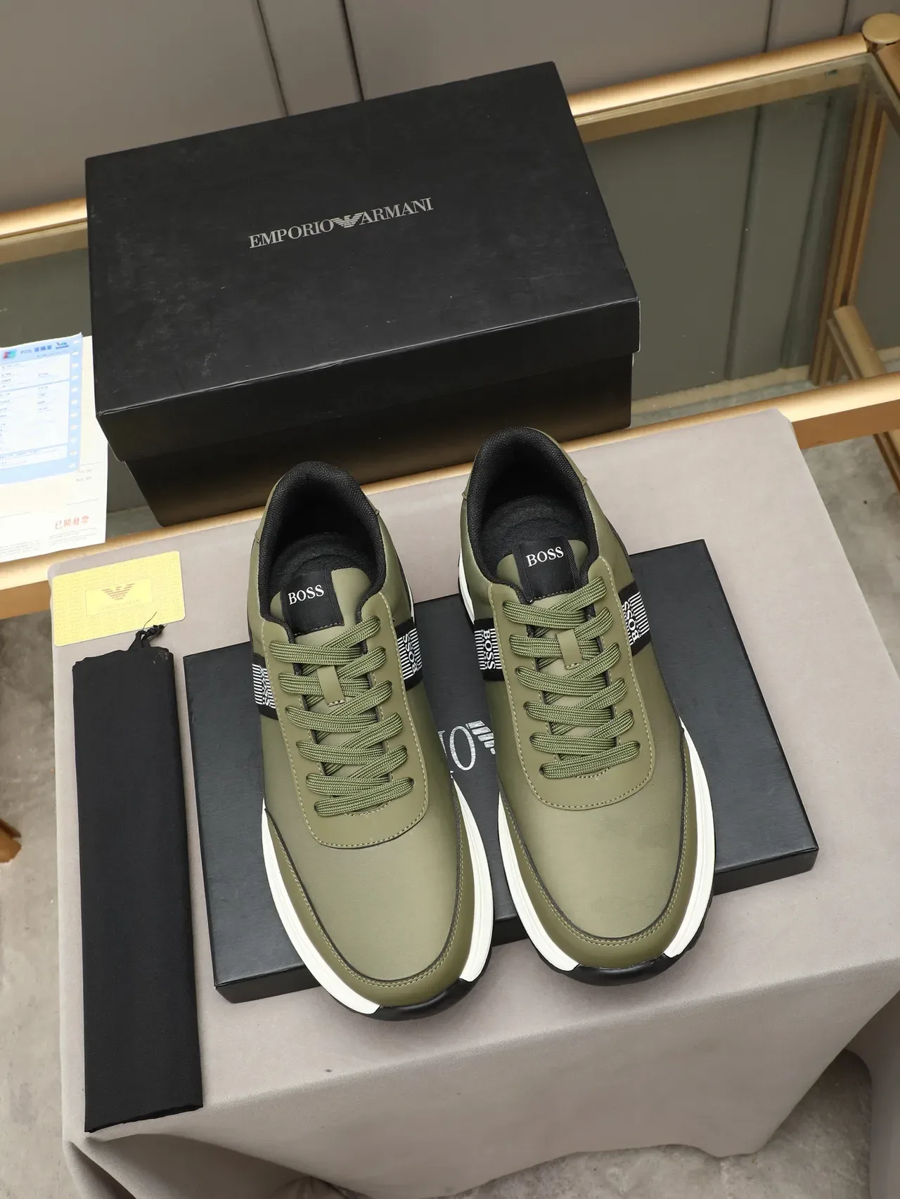 Hugo Boss Olive Green Black Stripe Lifestyle Sneakers 2