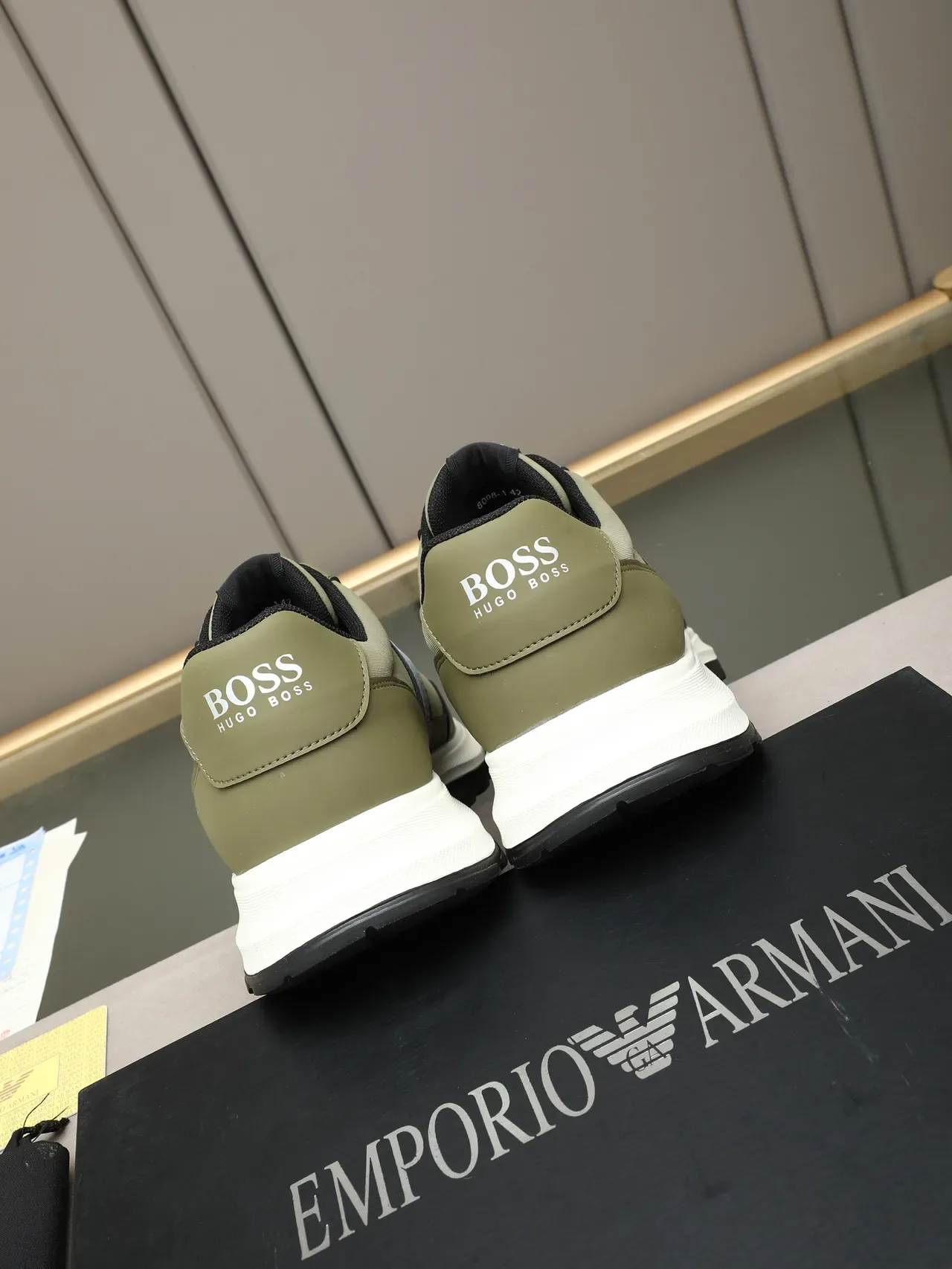 Hugo Boss Olive Green Black Stripe Lifestyle Sneakers 3