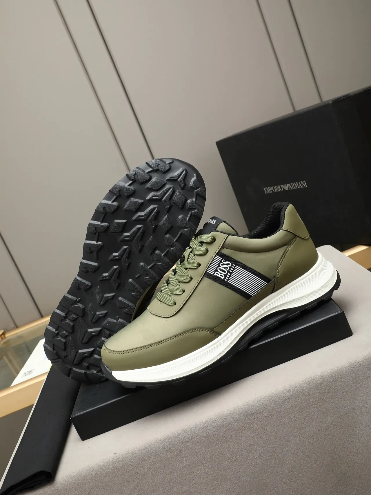 Hugo Boss Olive Green Black Stripe Lifestyle Sneakers 4