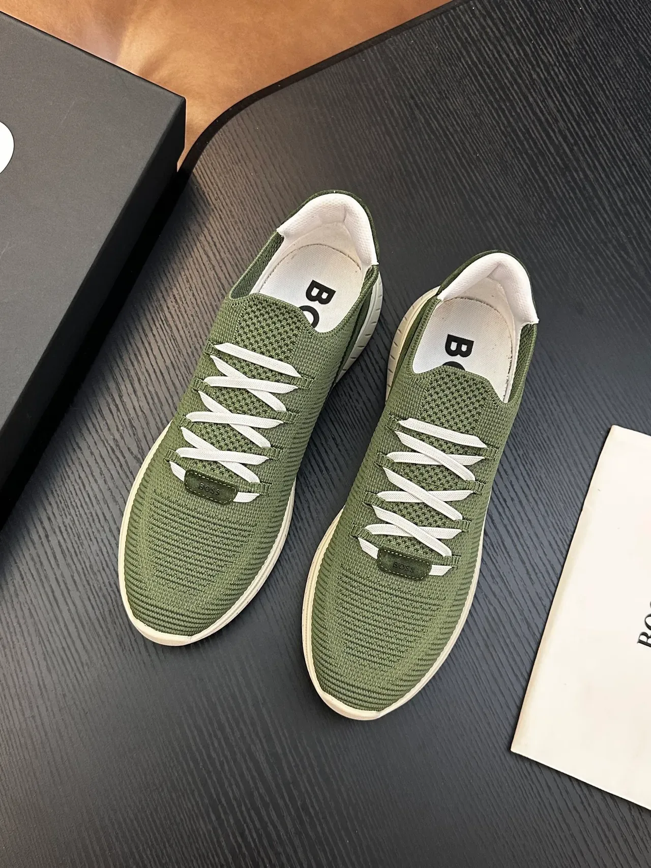 Hugo Boss Chaussures Lifestyle Vert Olive en Tricot à Enfiler 3