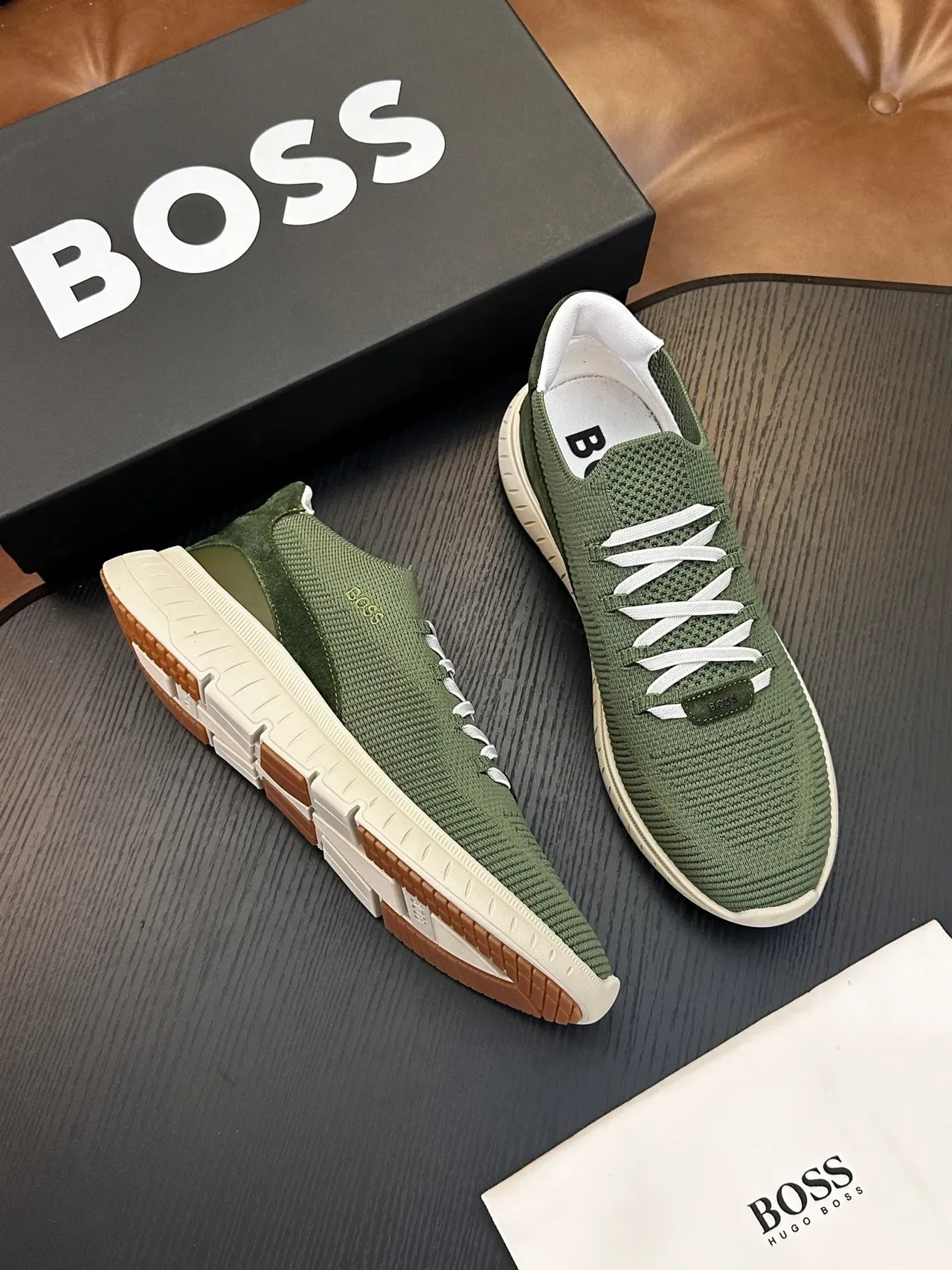 Hugo Boss Chaussures Lifestyle Vert Olive en Tricot à Enfiler 4