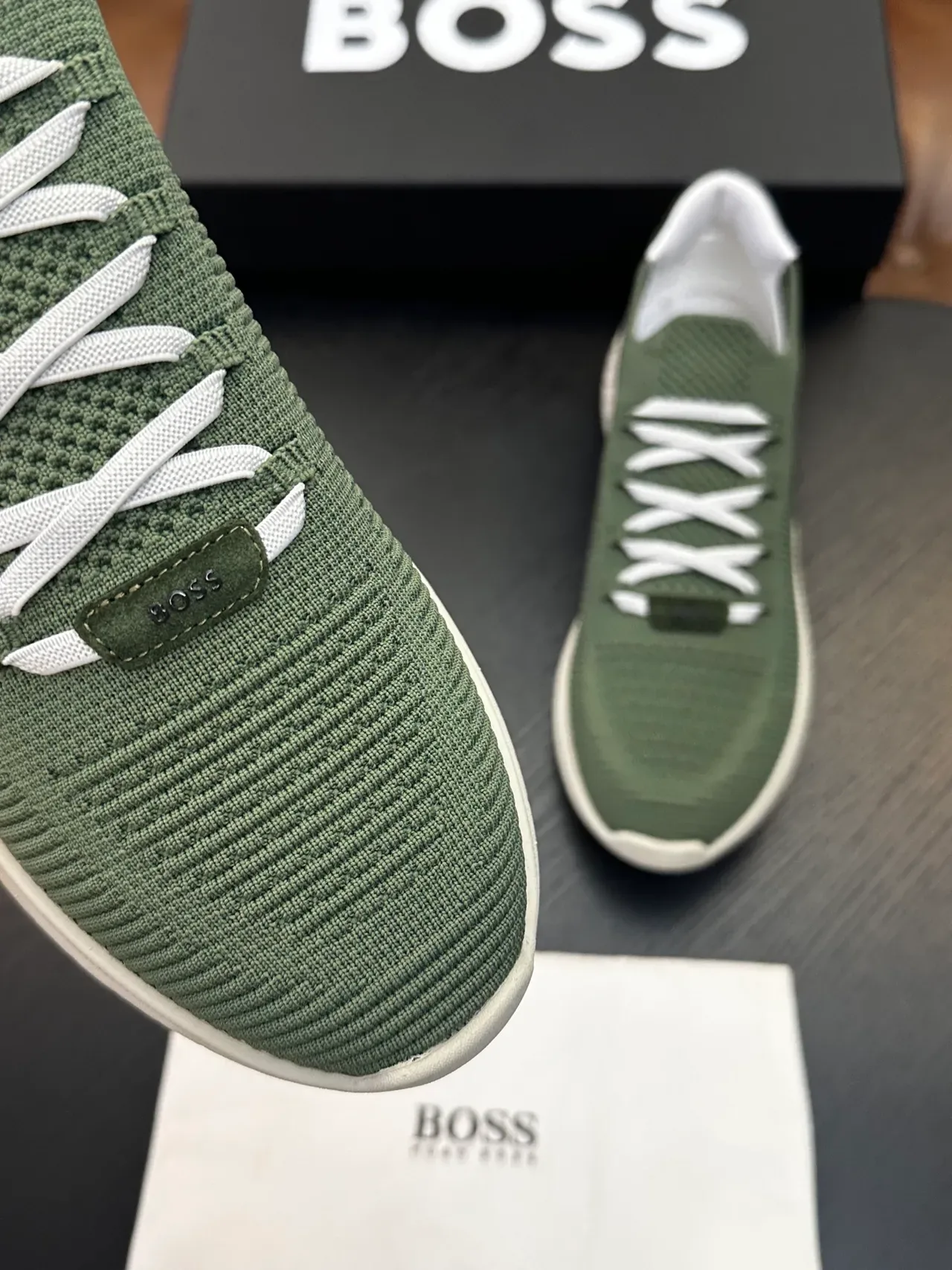 Hugo Boss Chaussures Lifestyle Vert Olive en Tricot à Enfiler 6