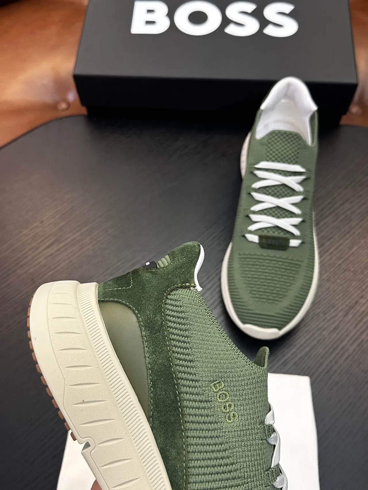 Hugo Boss Chaussures Lifestyle Vert Olive en Tricot à Enfiler 7