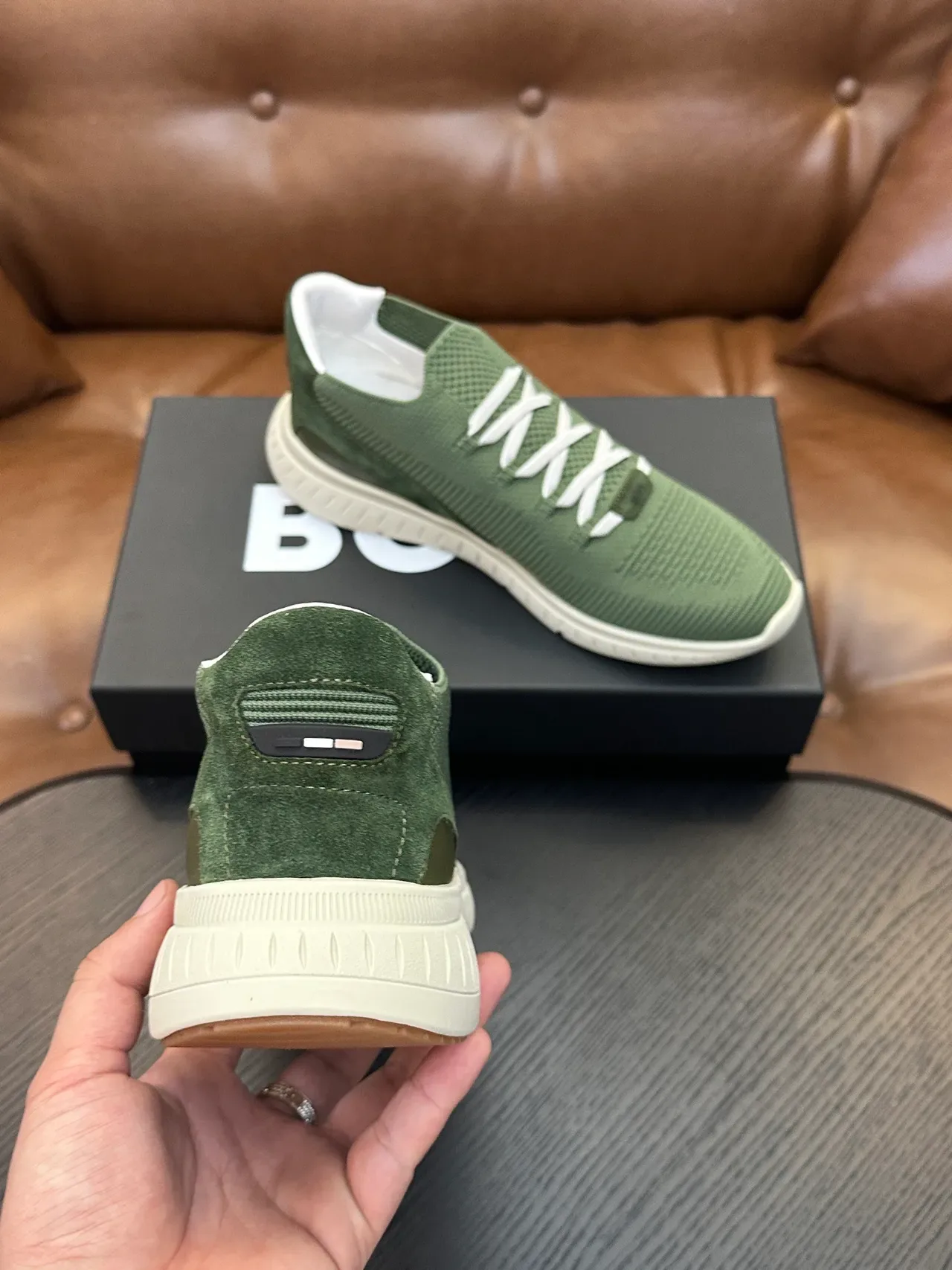 Hugo Boss Chaussures Lifestyle Vert Olive en Tricot à Enfiler 8