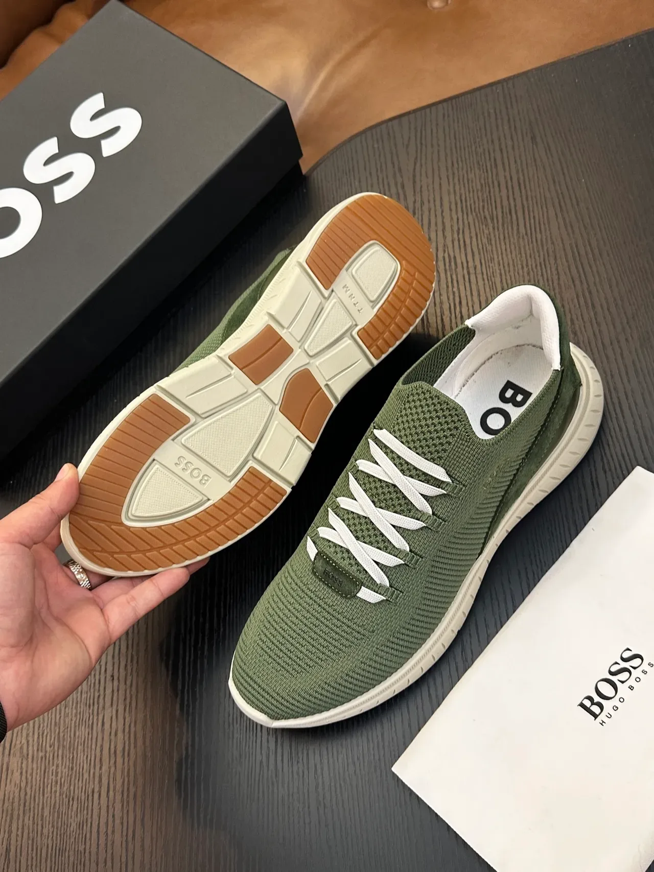 Hugo Boss Chaussures Lifestyle Vert Olive en Tricot à Enfiler 9
