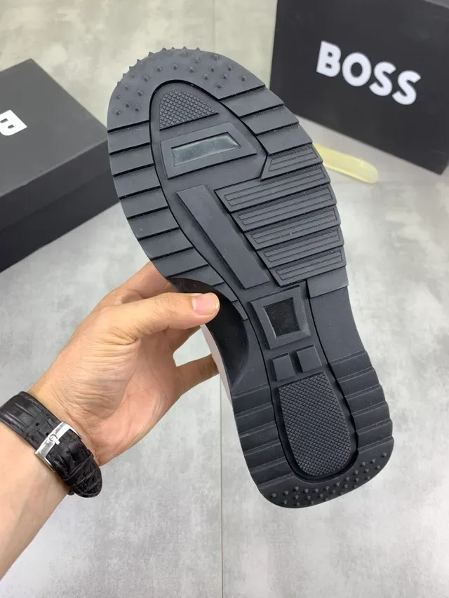 Hugo Boss White Beige Mixed-Material Upper Minimalist Branding Sneakers 2