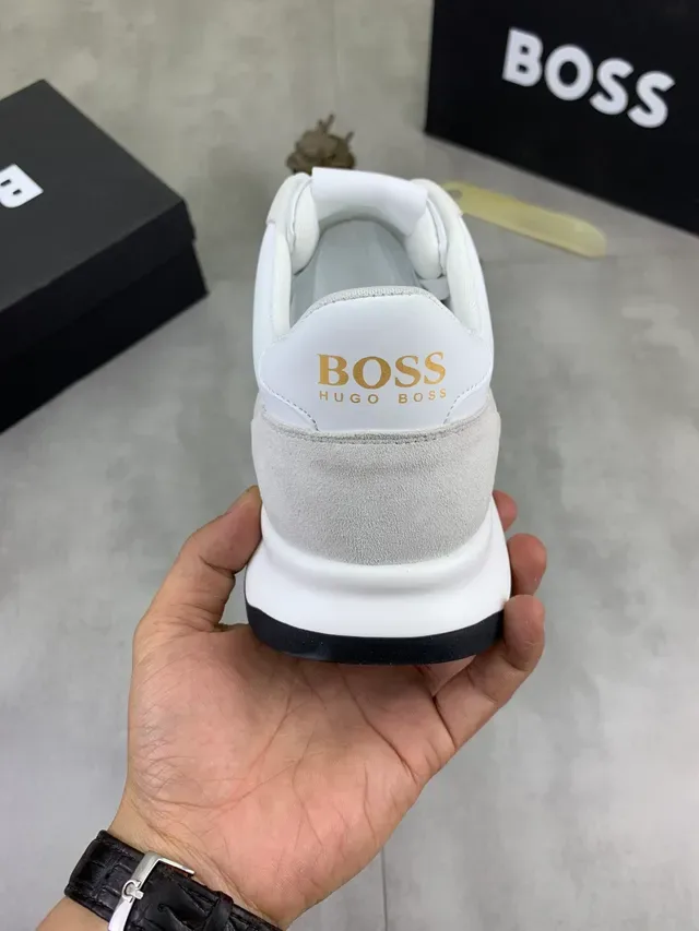 Hugo Boss White Beige Mixed-Material Upper Minimalist Branding Sneakers 3
