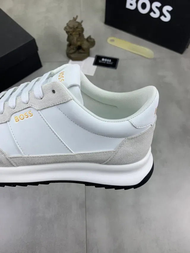 Hugo Boss White Beige Mixed-Material Upper Minimalist Branding Sneakers 4