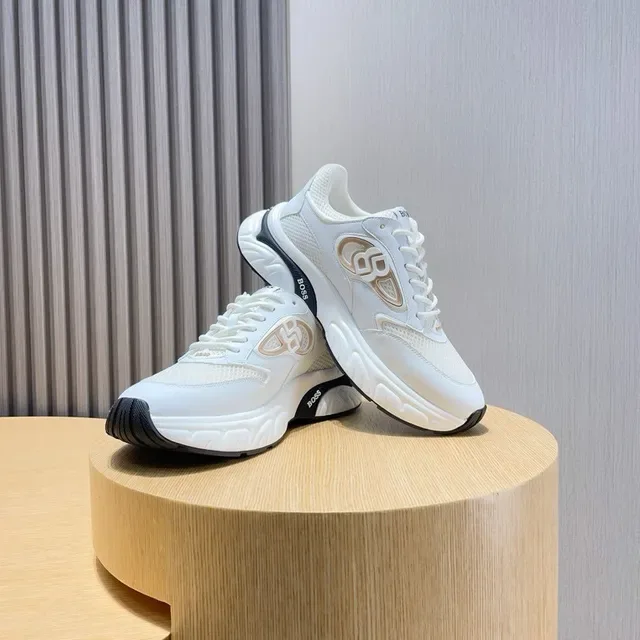 Hugo Boss Blanc Noir Semelle Chunky Tige Hybride Maille-Synthétique Sneakers Lifestyle 4