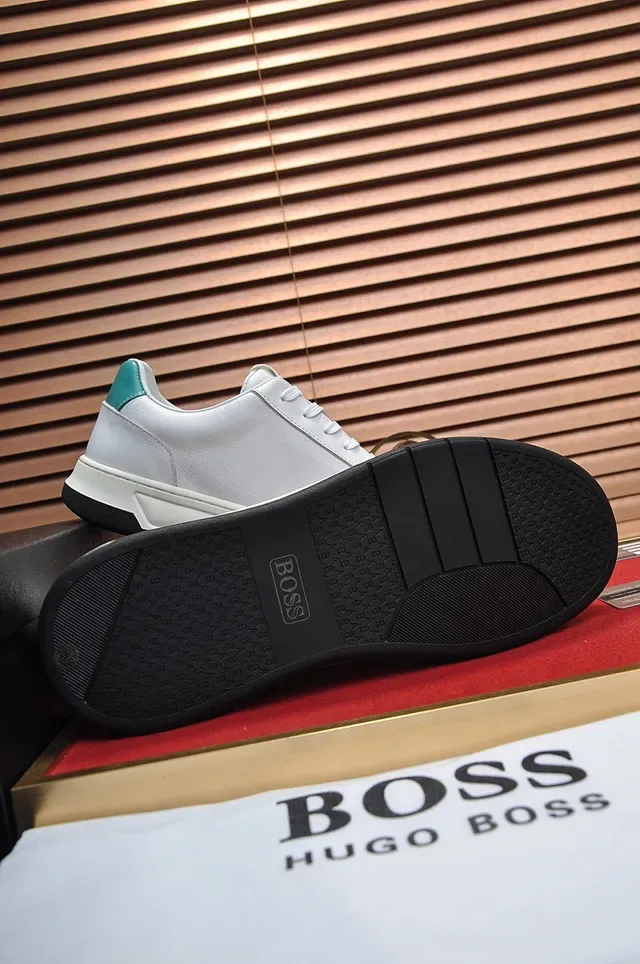 Hugo Boss White Gray Leather And Suede Upper Contrast Heel Tab Sneakers 2
