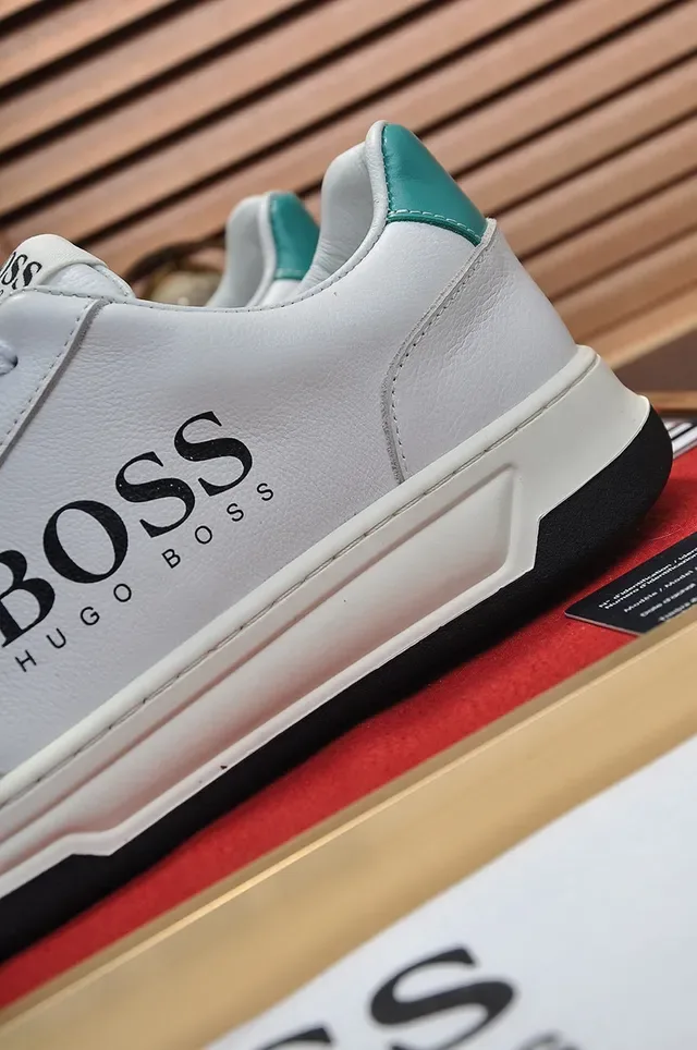 Hugo Boss White Gray Leather And Suede Upper Contrast Heel Tab Sneakers 3