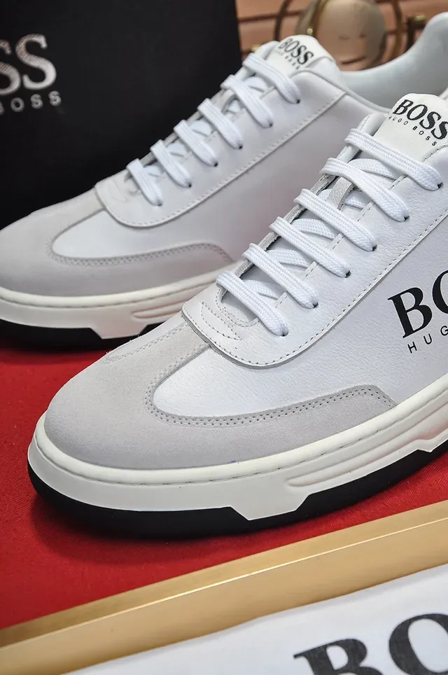 Hugo Boss White Gray Leather And Suede Upper Contrast Heel Tab Sneakers 4