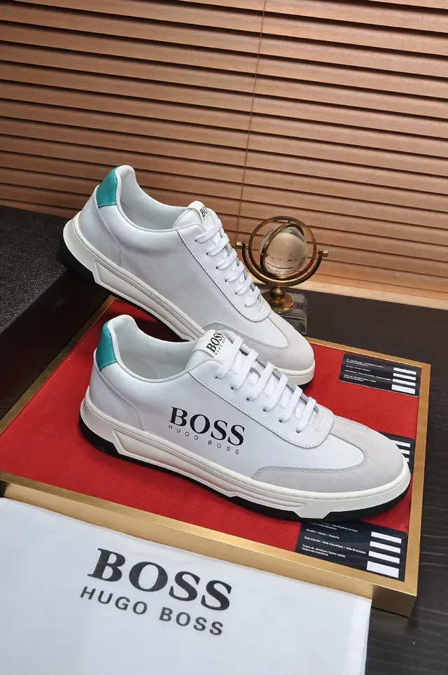 Hugo Boss White Gray Leather And Suede Upper Contrast Heel Tab Sneakers 5