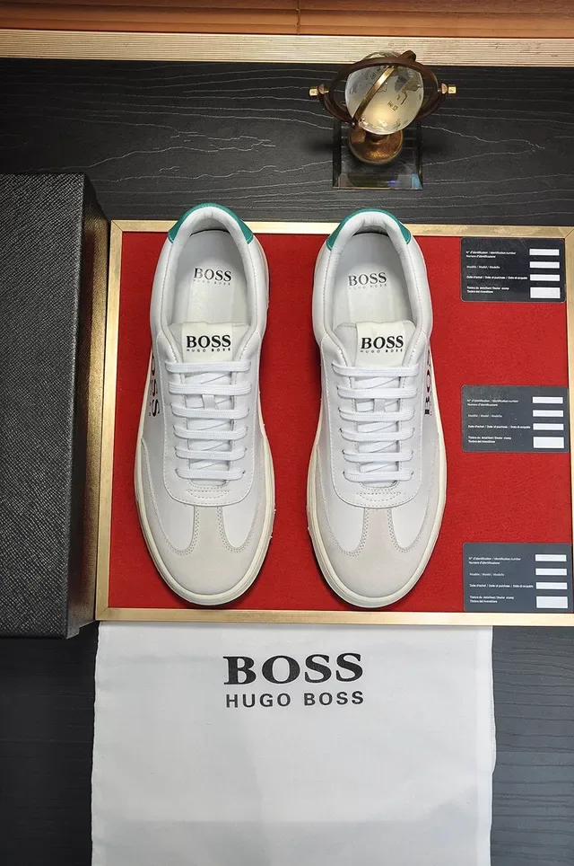 Hugo Boss White Gray Leather And Suede Upper Contrast Heel Tab Sneakers 7